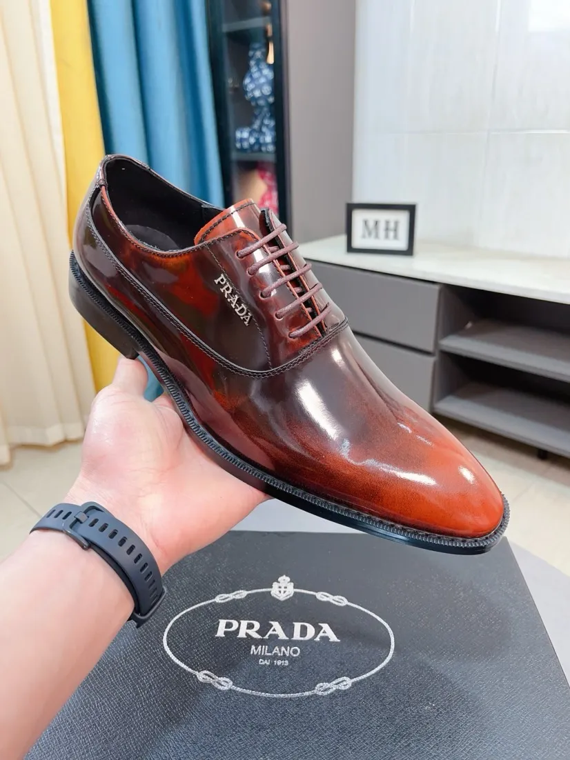 Men's shoes 💰540🌹🌹【PRADA Leather Shoes】Top purchasing agent Original imported Italian custom cowhide leather surface, fully imported water-dyed breathable cowhide lining, original factory special molded sole super comfortable, size: 38-44